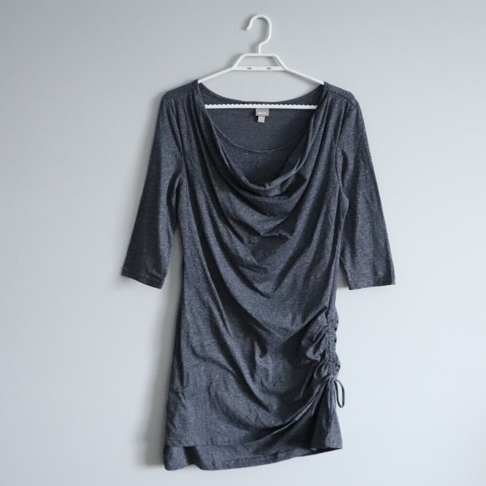 Bench Women's Sz Lrg Blue Fitted Cowl Neck Ruched Stretch‎ Mini T-Shirt Dress